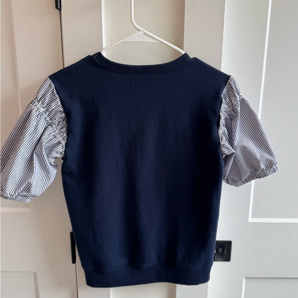 Free Assembly Navy and White Sweatshirt with Puff Sleeves​​ - Picture 5 of 5